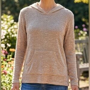 Honey & Lace Beige Knit Hoodie Sweater Kangaroo Pocket Hooded Pullover Top Sz XS